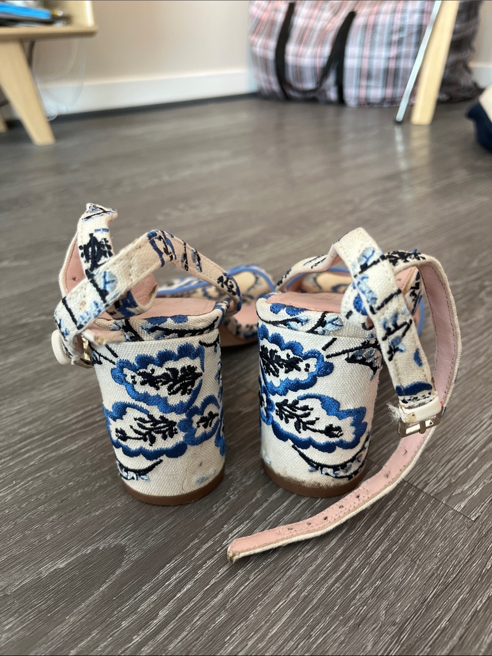 kate spade Blue & White embroidered Block Heel Sandals - Picture 3 of 5